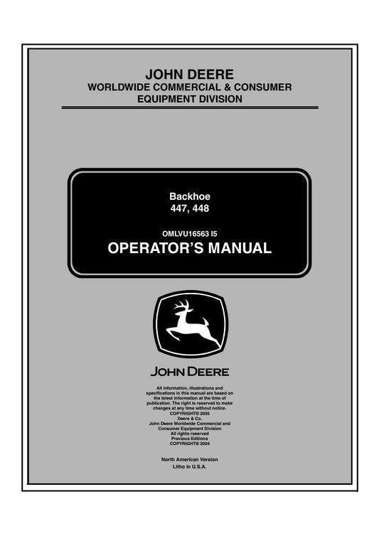 John Deere 447, 448 Backhoe 4000 Series Compact Utility Tractor Operator's Manual OMLVU16563 - PDF