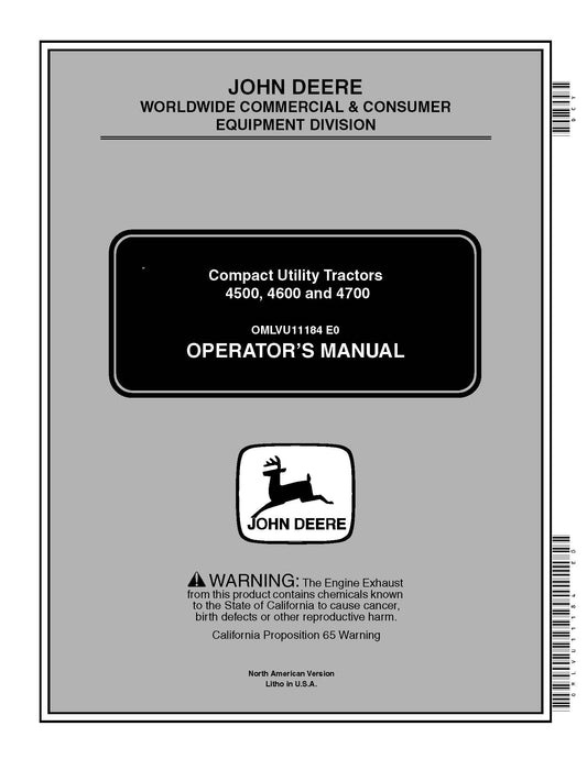 John Deere 4500 , 4600 and 4700 Compact Utility Tractors Operator’s Manual OMLVU11184 - PDF