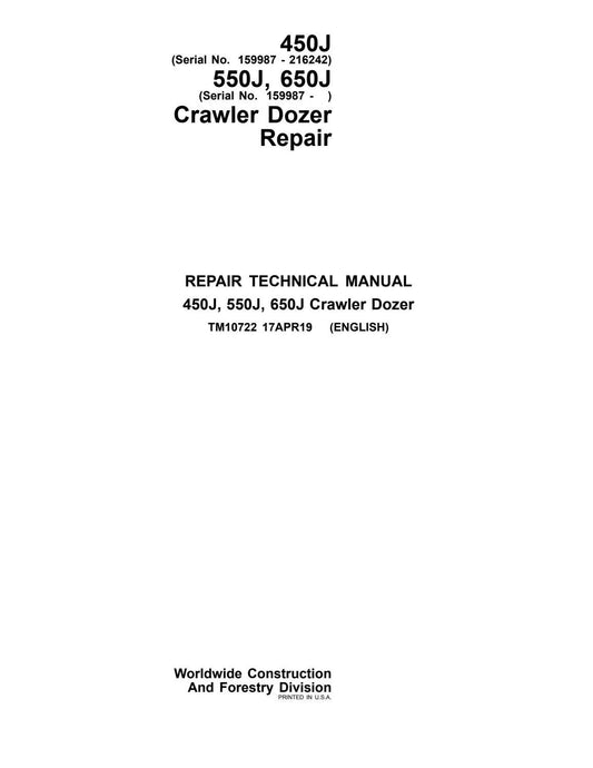 John Deere 450J, 550J, 650J Crawler Dozer Technical Service Repair Manual TM10722 - PDF