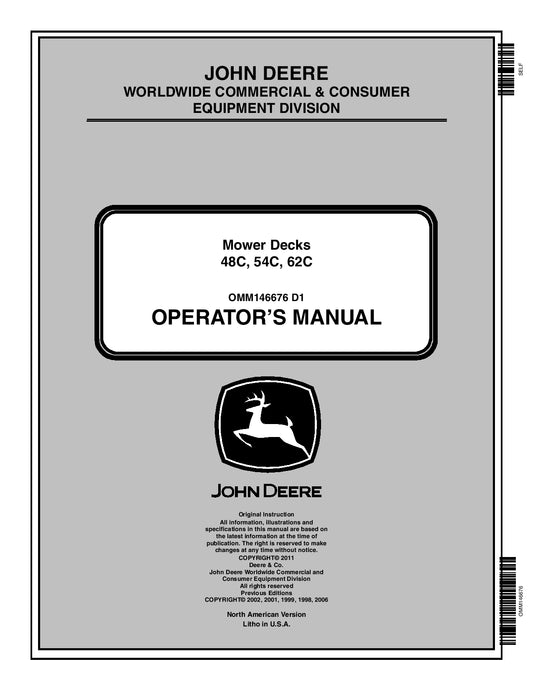 John Deere 48C, 54C, 62C Mower Deck Operator's Manual OMM146676 - PDF