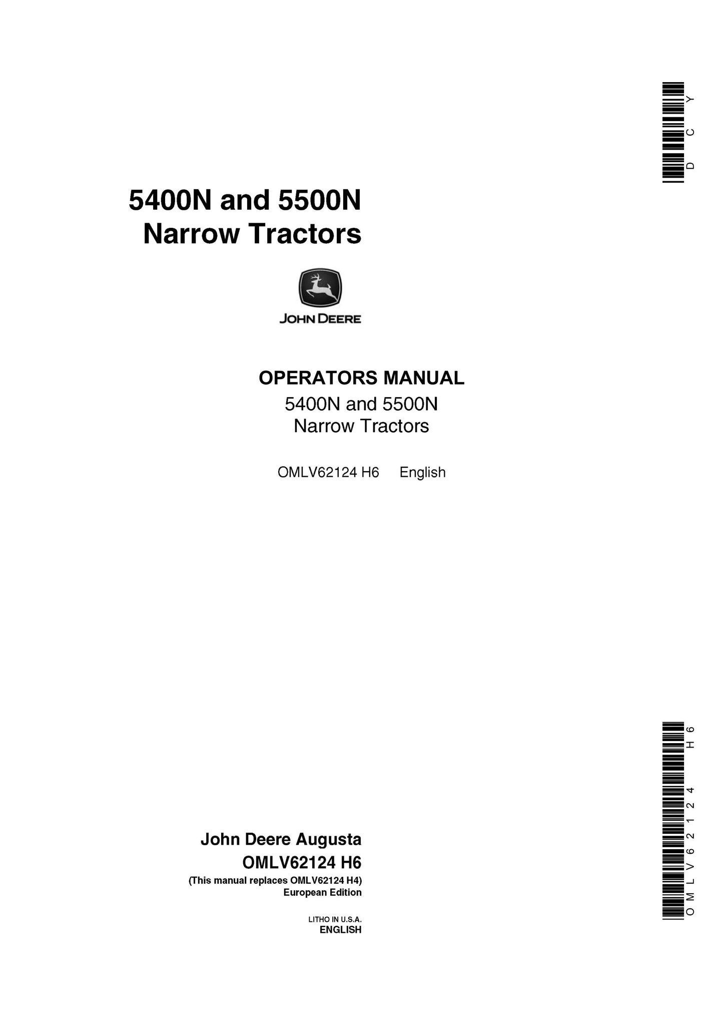 John Deere 5400N, 5500N Tractor Operator's Manual OMLV62124 - PDF