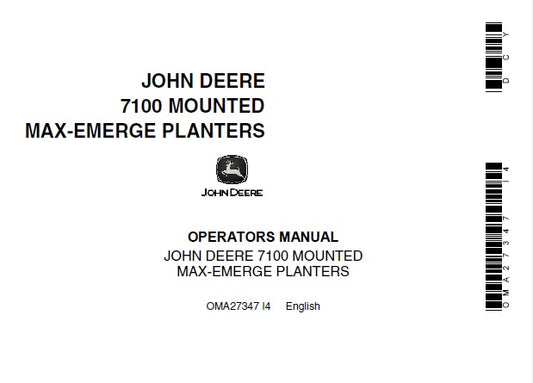 John Deere 7100 Mounted Max-emerge Planters Operator’s Manual OMA27347, OMA33814 - PDF