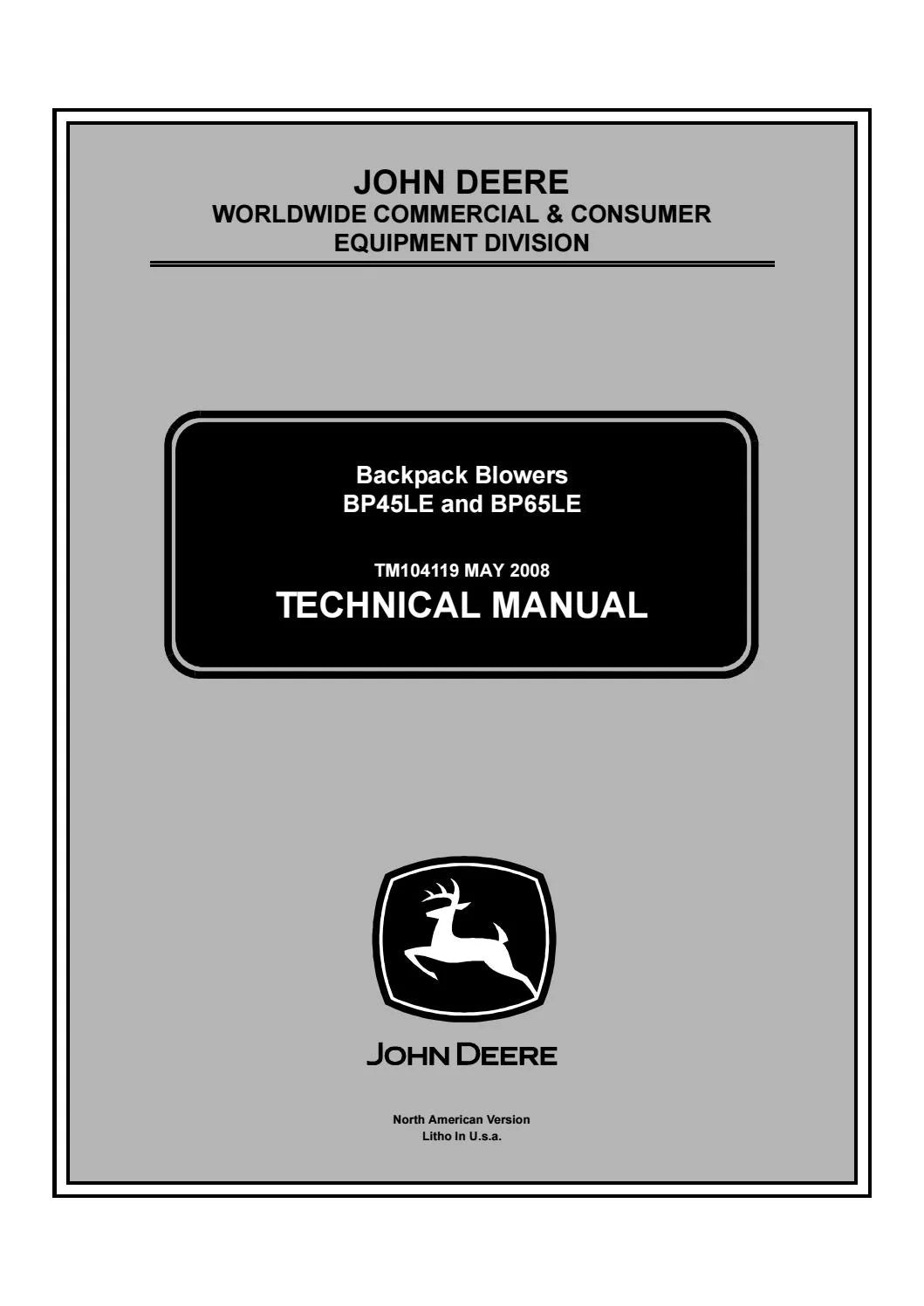 John Deere BP45LE, BP65LE Backpack Blowers Technical Service Repair Manual TM104119 - PDF