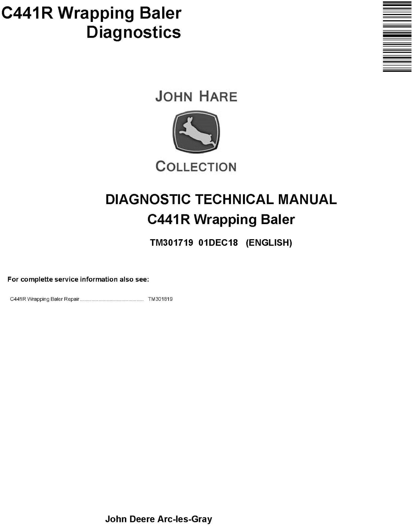 John Deere C441R Wrapping Baler Diagnostic Technical Service Manual TM301719 - PDF