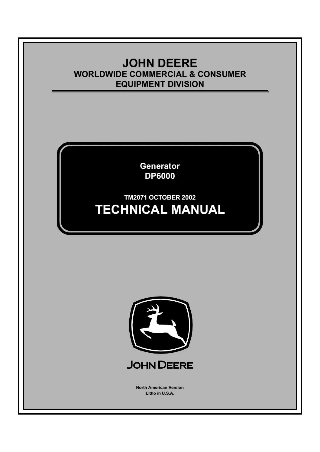 John Deere DP6000 Generator Technical Service Repair Manual TM2071 - PDF