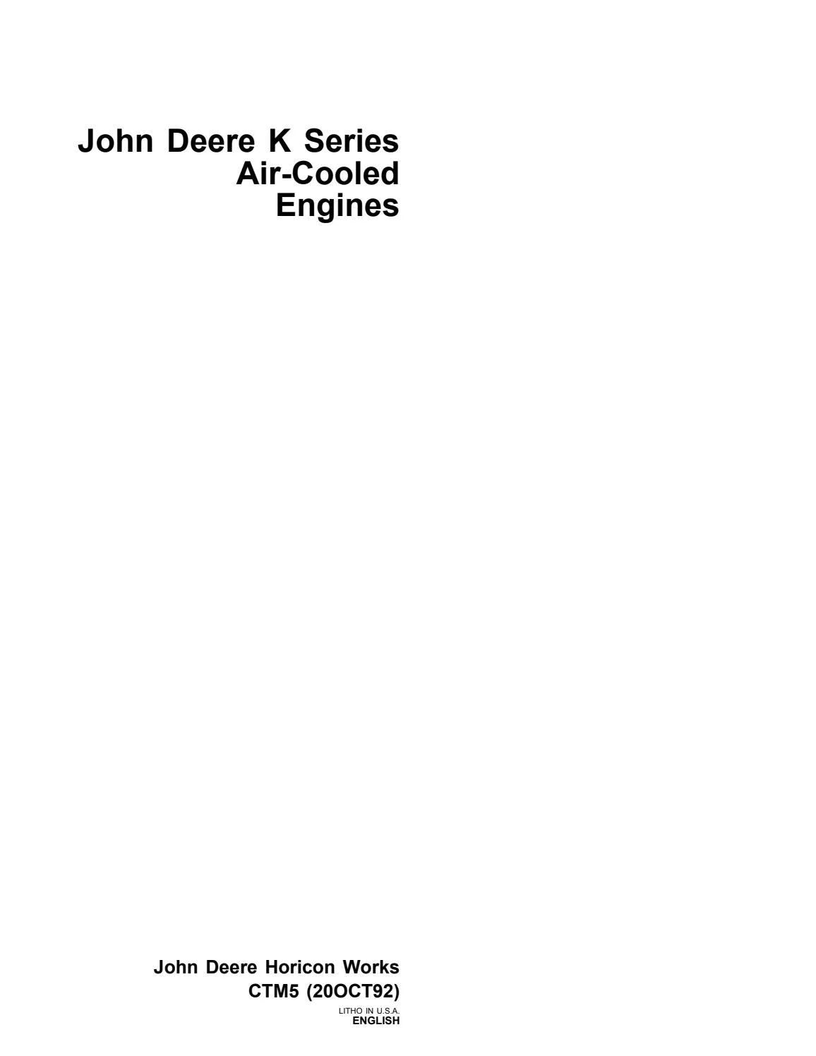 John Deere K Series Air-Cooled Engines Technical Service Repair Manual CTM5 - PDF