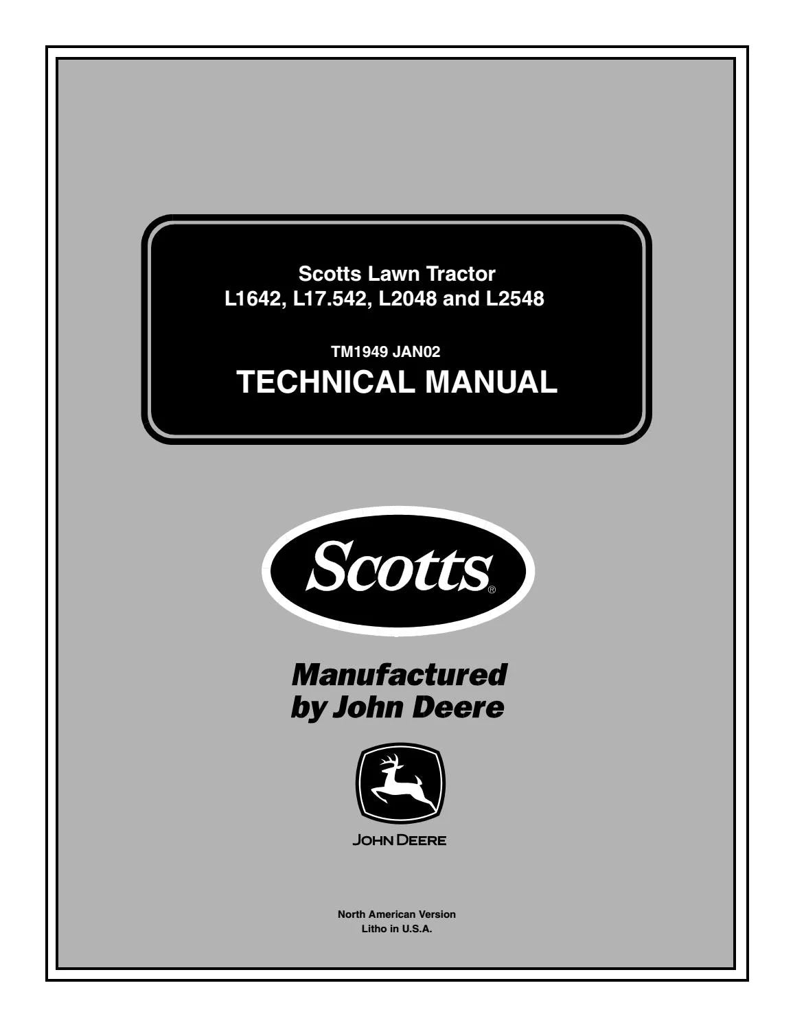 John Deere L1642, L17.542, L2048, L2548 Scotts Lawn Tractor Technical Manual TM1949 - PDF