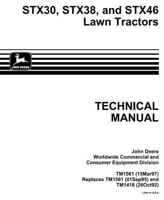 John Deere STX38, STX46, STX30D Riding Lawn Tractor Technical Service Repair Manual TM1561 - PDF