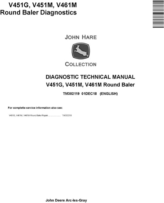 John Deere V451G, V451M, V461M Round Baler Diagnostic Technical Service Manual TM302119 - PDF