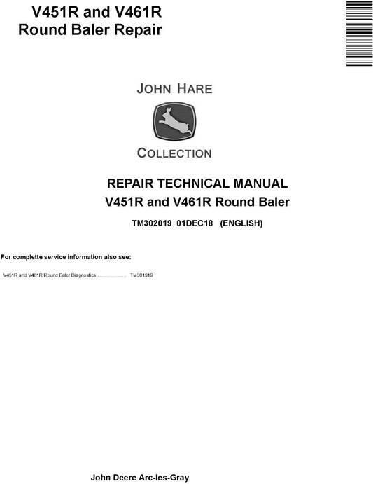 John Deere V451R, V461R Round Baler Technical Service Repair Manual TM302019 - PDF