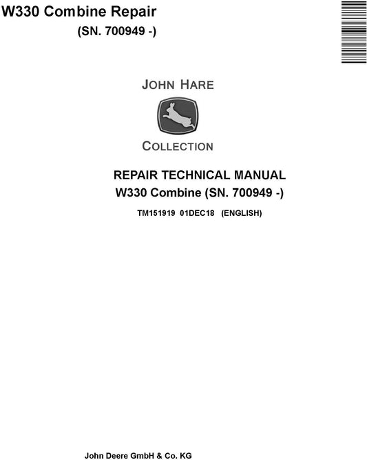 John Deere W330 Combine Technical Service Repair Manual TM151919 - PDF