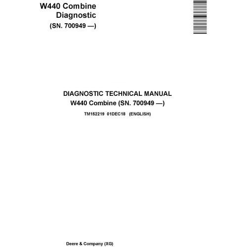 John Deere W440 Combine Diagnostic Technical Service Manual TM152219 - PDF