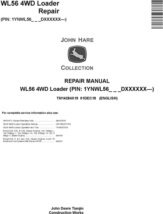 John Deere WL56 4WD Loader Technical Service Repair Manual TM14284X19 - PDF