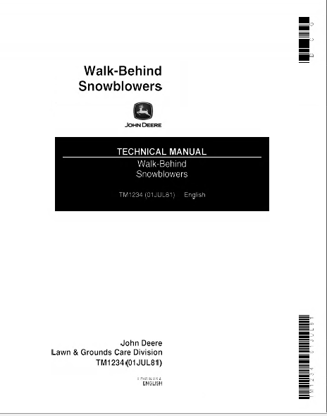 John Deere Walk-Behind Snowblower Technical Service Repair Manual TM1234 - PDF