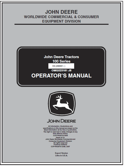 John Deere X110, X120, X140 Lawn Tractor Operation, Maintenance & Diagnostic Test Service Manual TM2373 - PDF