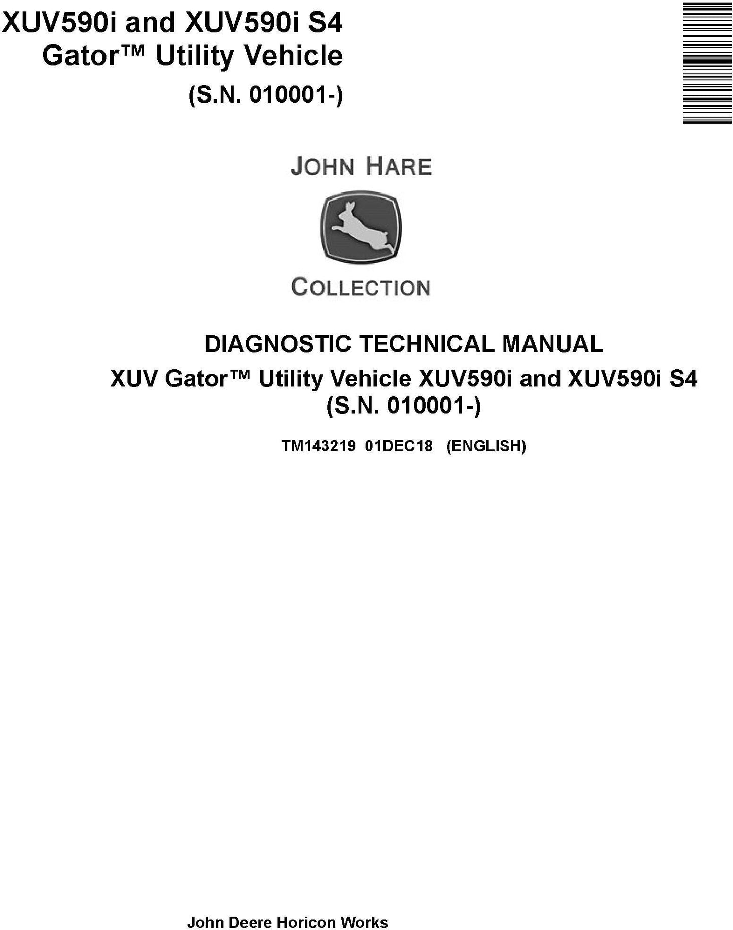 John Deere XUV590i, XUV590i S4 Gator Utility Vehicle Diagnostic Test Service Manual TM143219 - PDF