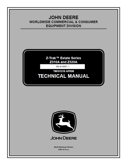 John Deere Z510A, Z520A Estate Series Z-Trak Technical Service Repair Manual TM101219 - PDF