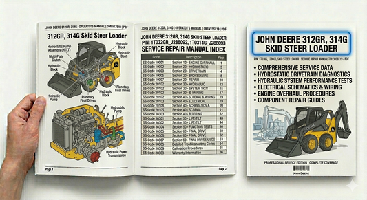 John Deere 312GR and 314G Skid Steer Loader Service Repair Manual TM13859X19 PDF download with repair procedures, maintenance instructions, troubleshooting and technical service information.