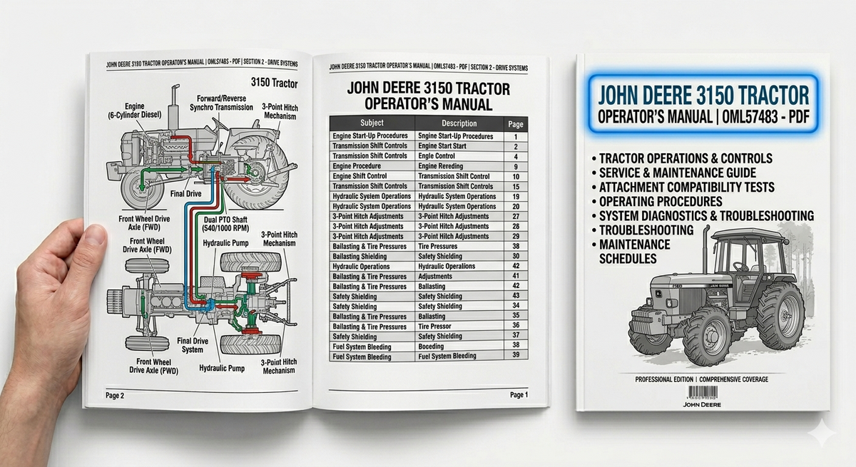 John Deere 3150 Tractor Operator's Manual OML57483 PDF download with operating instructions, controls, maintenance procedures and safety information.