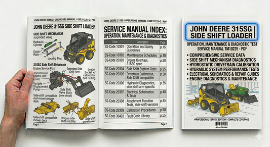 John Deere 315SG Side Shift Loader Operation, Maintenance and Diagnostic Test Service Manual TM10225 PDF download with troubleshooting, diagnostics, maintenance procedures and technical service information.