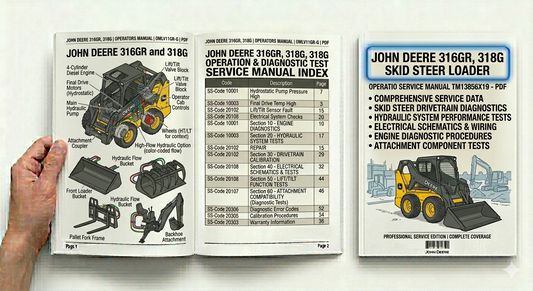 John Deere 316GR and 318G Skid Steer Loader Operation and Diagnostic Test Technical Service Manual TM13856X19 PDF download with diagnostic procedures, troubleshooting, maintenance and technical service information.