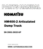 Komatsu HM400-2 Articulated Dump Truck Parts Manual SN 2001-2632-UP - PDF