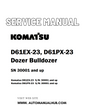 Komatsu D61EX-23, D61PX-23 Dozer Bulldozer Service And Repair Manual SN 30001 and up - PDF