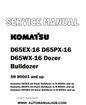 Komatsu D65EX-16 D65PX-16 D65WX-16 Dozer Bulldozer Service And Repair Manual SN 80001 and up - PDF