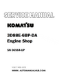 Komatsu 3D88E-6BP-DA Engine Shop Service And Repair Manual SN 06564-UP - PDF