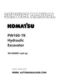 Komatsu PW160-7K Hydraulic Excavator Service And Repair Manual SN K40001 and up PDF