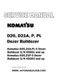 Komatsu D20, D21A, P, PL Dozer Bulldozer Service And Repair Manual SN 45001-UP, 45003-UP - PDF 