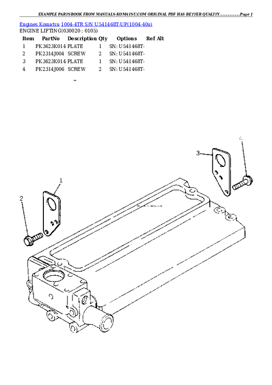 Komatsu 1004-4TR Engine Parts Manual S/N U541468T-UP - PDF