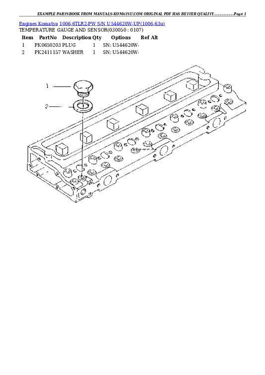 Komatsu 1006-6TLR2-PW Engine Parts Manual S/N U544620W-UP - PDF