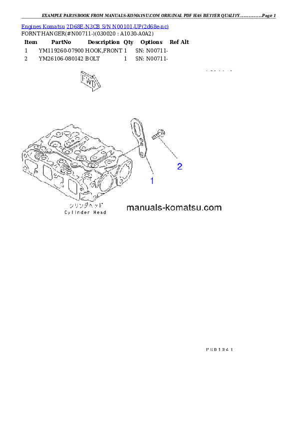 Komatsu 2D68E-N3CB Engine Parts Manual S/N N00101-UP - PDF