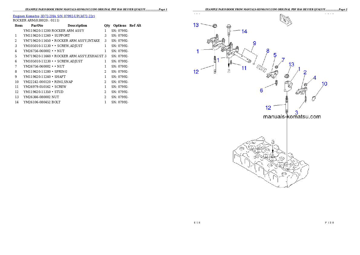 Komatsu 3072-2HA Engine Parts Manual S/N 07992-UP - PDF