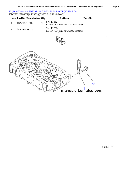 Komatsu 3082AE-3HC-MX Engine Parts Manual S/N 04840-UP - PDF