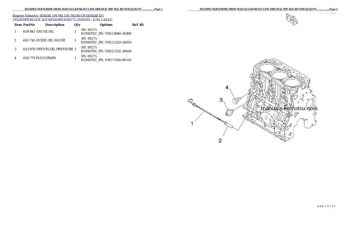Komatsu 3082AE-5M-MX Engine Parts Manual S/N 00246-UP - PDF
