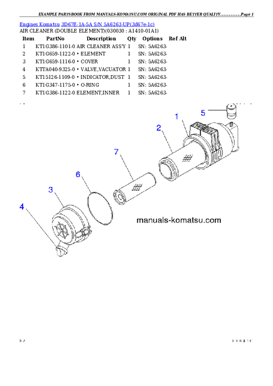 Komatsu 3D67E-1A-5A Engine Parts Manual S/N 5A6263-UP - PDF