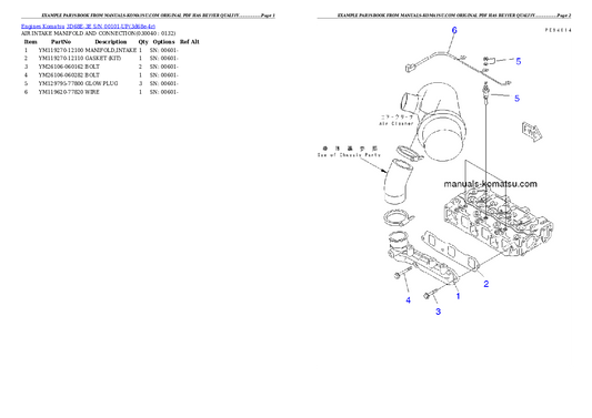 Komatsu 3D68E-3E Engine Parts Manual S/N 00101-UP - PDF