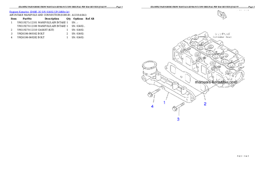 Komatsu 3D68E-3G Engine Parts Manual S/N 03402-UP - PDF