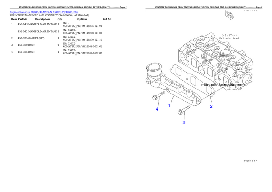 Komatsu 3D68E-3K-MX Engine Parts Manual S/N 03402-UP - PDF