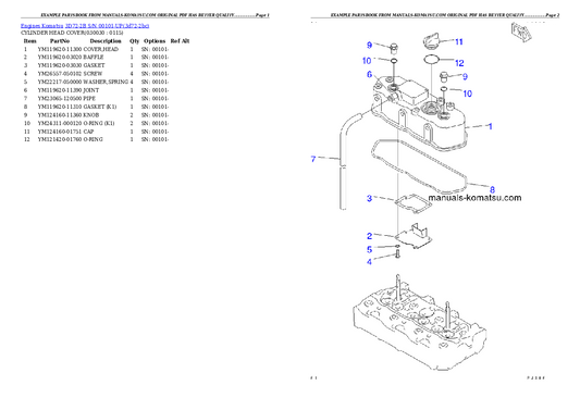 Komatsu 3D72-2B Engine Parts Manual S/N 00101-UP - PDF