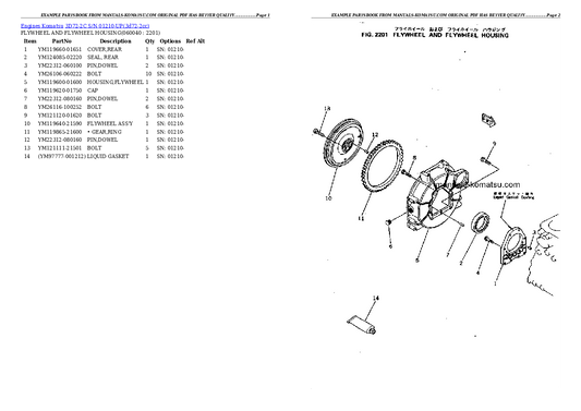 Komatsu 3D72-2C Engine Parts Manual S/N 01210-UP - PDF