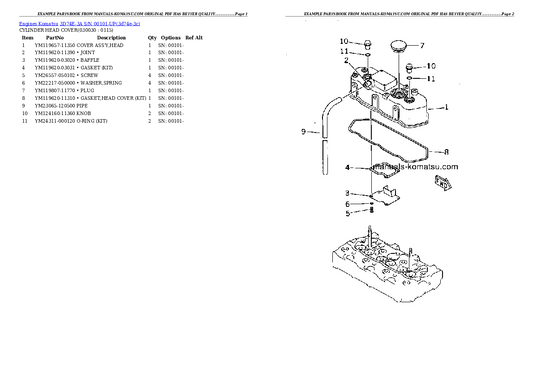 Komatsu 3D74E-3A Engine Parts Manual S/N 00101-UP - PDF