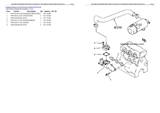 Komatsu 3D78-1D Engine Parts Manual S/N 01589-UP - PDF