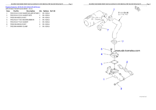 Komatsu 3D78-1E Engine Parts Manual S/N 02853-UP - PDF