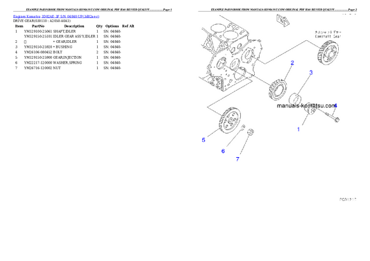 Komatsu 3D82AE-3F Engine Parts Manual S/N 04840-UP - PDF