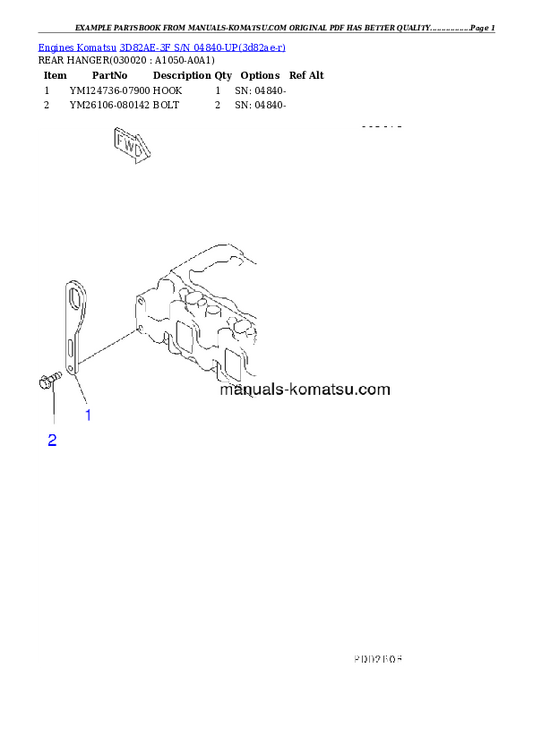 Komatsu 3D82AE-3HC Engine Parts Manual S/N 04840-UP - PDF
