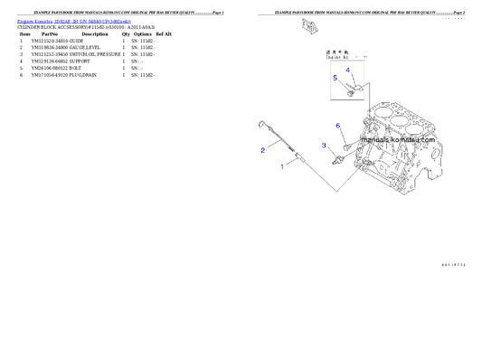 Komatsu 3D82AE-3H Engine Parts Manual S/N 04840-UP - PDF