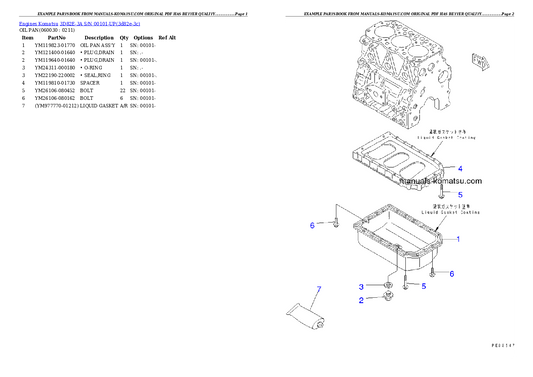 Komatsu 3D82E-3A Engine Parts Manual S/N 00101-UP - PDF